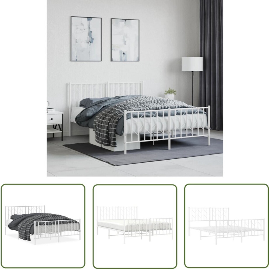 vidaXL Bed Frame - Metalen Bedframe - Bedframe met hoofd- en voeteneinde metaal wit 140x190 cm - Wit Bedframe - King Size Bed - Boxspring Bed vidaXL Bed Frame - Metalen Bedframe - Bedframe met hoofd- en voeteneinde metaal wit 140x190 cm - Wit Bedframe - King Size Bed - Boxspring Bed afbeelding 1