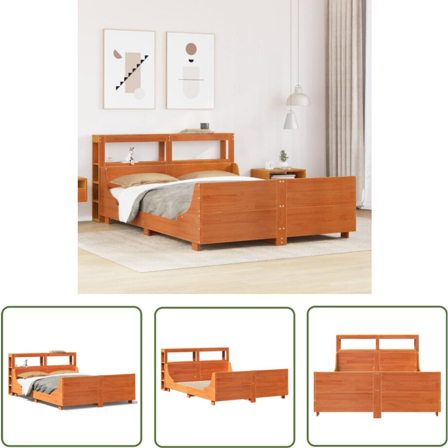 vidaXL Houten Bed - Slaapcomfort - Bed met matras massief grenenhout wasbruin 140x190 cm - Tweepersoonsbed - Boxspring - Kingsize Bed afbeelding 1