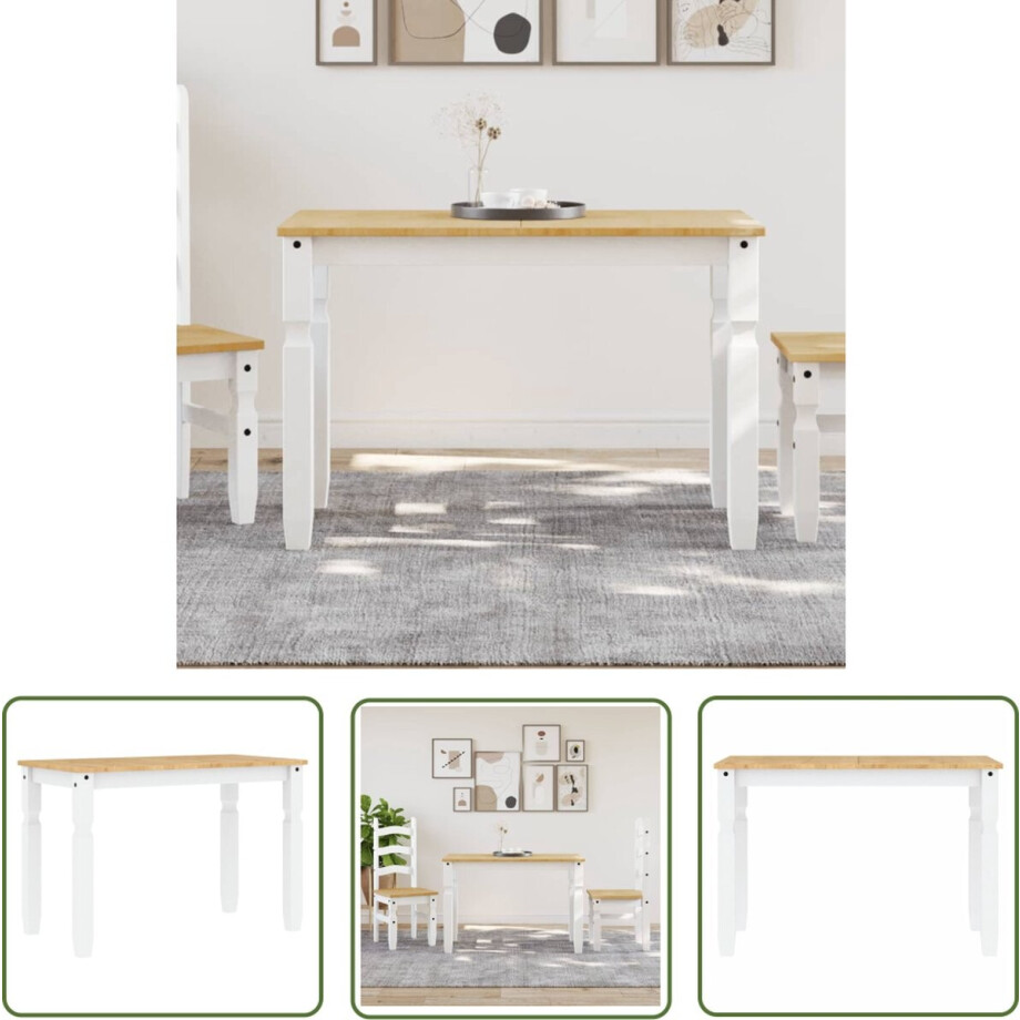 vidaXL Grenenhouten Tafel - Eetkamertafel - Eettafel Corona 112x60x75 cm massief grenenhout wit - Witte Eettafel - Landelijke Eettafel - Compacte Eettafel vidaXL Grenenhouten Tafel - Eetkamertafel - Eettafel Corona 112x60x75 cm massief grenenhout wit - Witte Eettafel - Landelijke Eettafel - Compacte Eettafel afbeelding 1