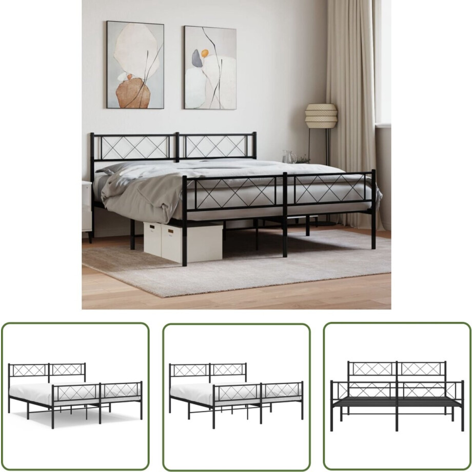 vidaXL Robuust Bed - Metalen Bedframe - Bedframe met voetbord zonder matras metaal zwart 160x200 cm - Boxspring Frame - Staal Bed - Zwart Bed vidaXL Robuust Bed - Metalen Bedframe - Bedframe met voetbord zonder matras metaal zwart 160x200 cm - Boxspring Frame - Staal Bed - Zwart Bed afbeelding 1