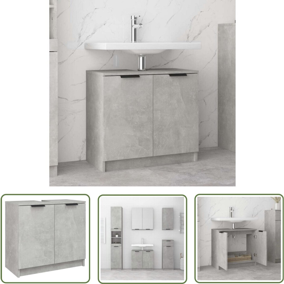 vidaXL Badkamermeubel - Badkamerkast - Badkamerkast 64,5x33,5x59 cm bewerkt hout betongrijs - Opslagoplossing - Grijze Badkamerkast - Houten Badkamerkast vidaXL Badkamermeubel - Badkamerkast - Badkamerkast 64,5x33,5x59 cm bewerkt hout betongrijs - Opslagoplossing - Grijze Badkamerkast - Houten Badkamerkast afbeelding 1