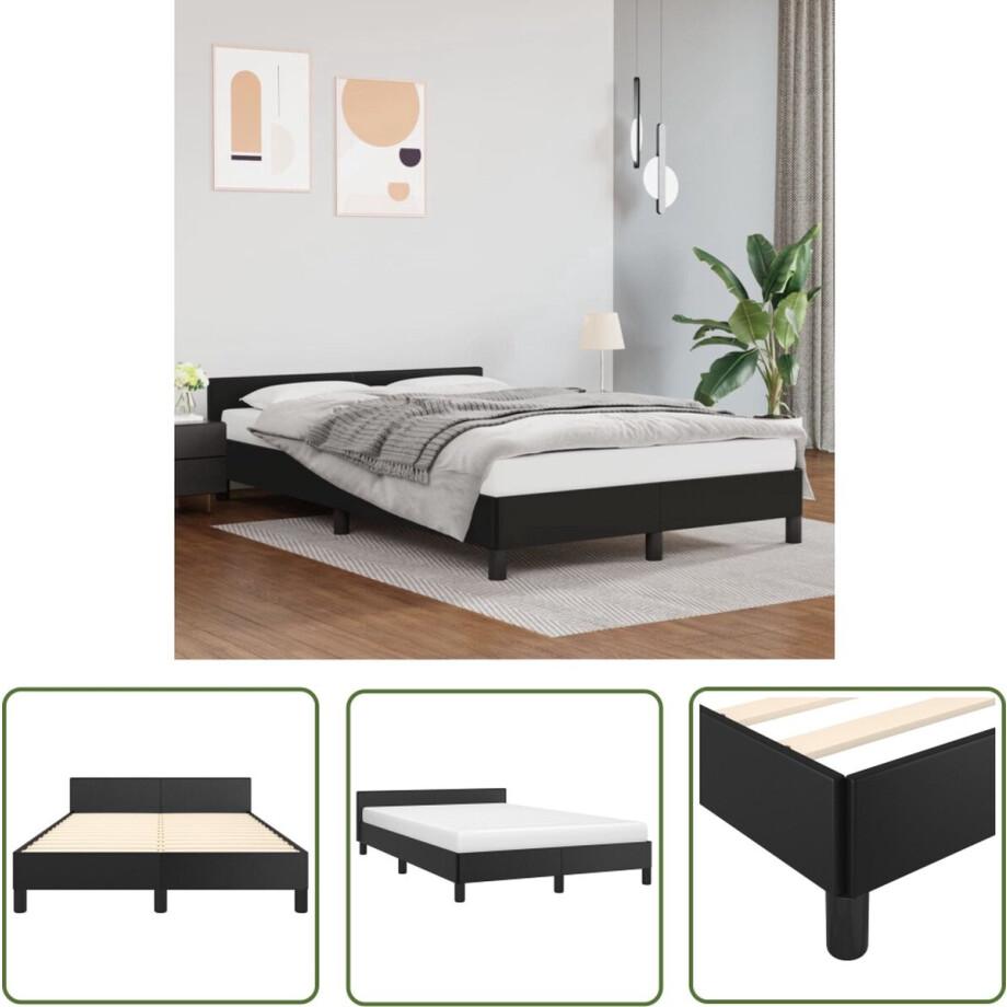 vidaXL Bedframe - Slaapkamers - Bedframe met hoofdeinde zonder matras 120x200 cm zwart - Kunstleder Bed - Zwarte Bed - Dubbel Bed vidaXL Bedframe - Slaapkamers - Bedframe met hoofdeinde zonder matras 120x200 cm zwart - Kunstleder Bed - Zwarte Bed - Dubbel Bed afbeelding 1
