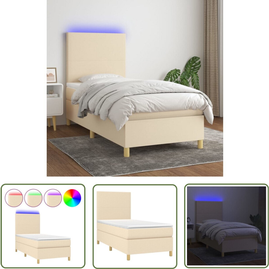 vidaXL Boxspring met LED en matras 80x200 cm Boxspring - Led Lamp - Boxspring Frame - Slaapcomfort - Creme Kleurtje vidaXL Boxspring met LED en matras 80x200 cm Boxspring - Led Lamp - Boxspring Frame - Slaapcomfort - Creme Kleurtje afbeelding 1
