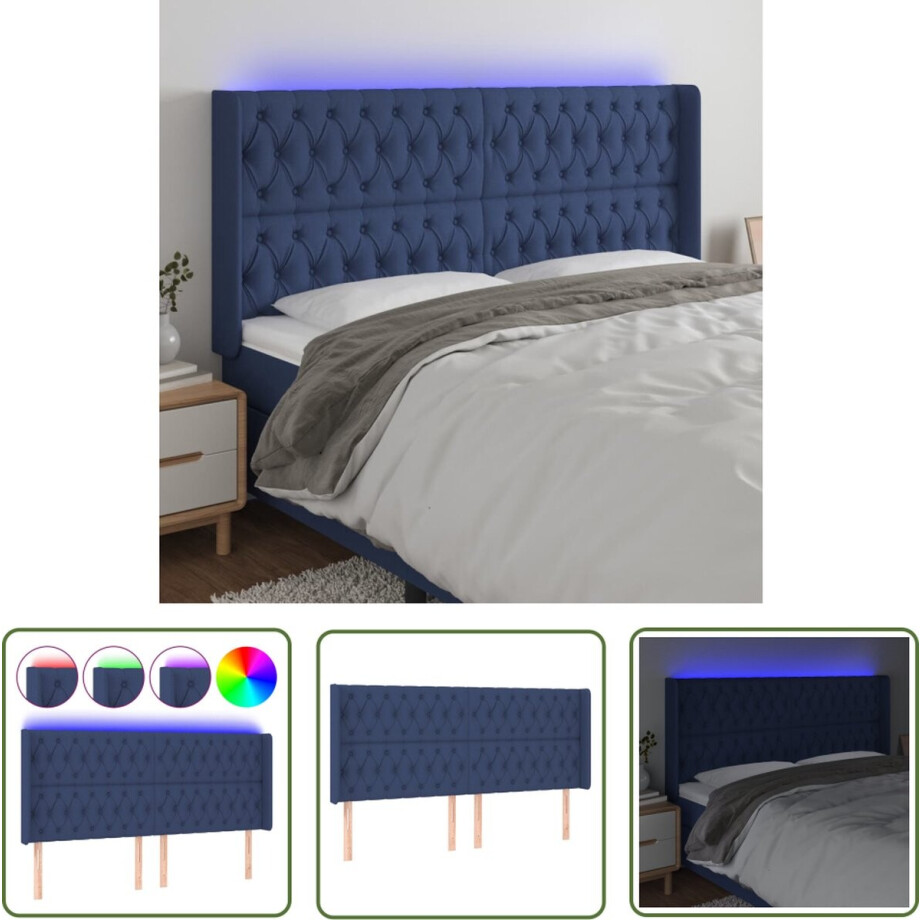 vidaXL Hoofdbord Blauw - Led Hoofdbord - Hoofdbord LED 203x16x118/128 cm stof blauw - Led Lamp - Slaapkamers Decoratie - Comfortabel Hoofdbord vidaXL Hoofdbord Blauw - Led Hoofdbord - Hoofdbord LED 203x16x118/128 cm stof blauw - Led Lamp - Slaapkamers Decoratie - Comfortabel Hoofdbord afbeelding 1