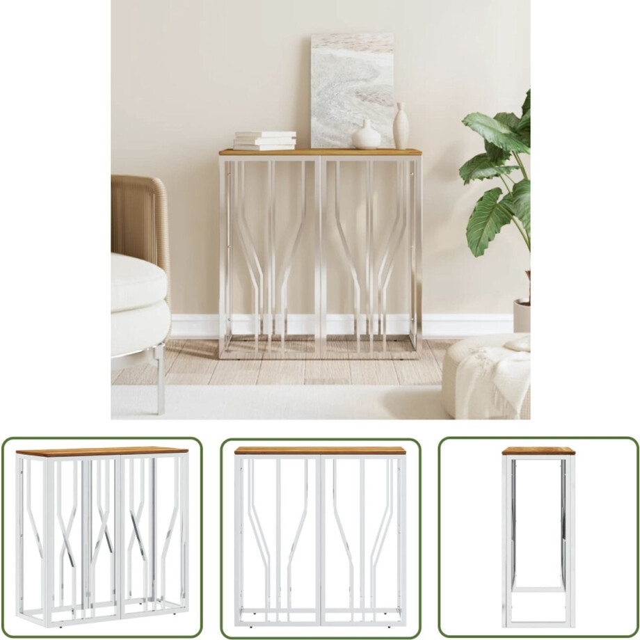 vidaXL Bijzettafel - Wandtafel - Wandtafel roestvrij staal en massief acaciahout zilverkleurig - Acacia Hout - Roestvrijstaal - Zilver vidaXL Bijzettafel - Wandtafel - Wandtafel roestvrij staal en massief acaciahout zilverkleurig - Acacia Hout - Roestvrijstaal - Zilver afbeelding 1