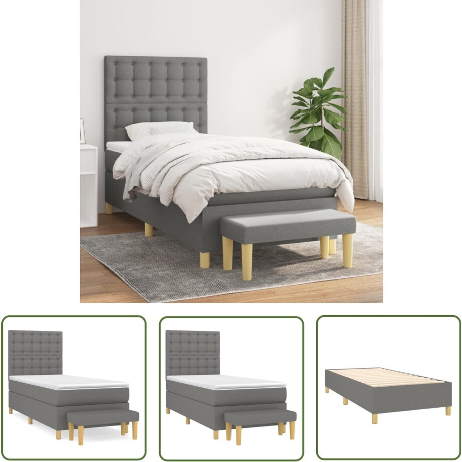 vidaXL Donkere Kleuren - Boxspringbed - Boxspring met matras stof donkergrijs 80x200 cm - Slaapcomfort - Adjustable Headboard - Pocketed Spring Mattress afbeelding 1