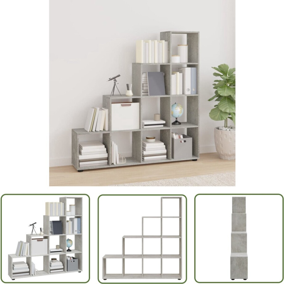 vidaXL Houten Boekenkast - Boekenkast - Boekenkast trapvormig 142 cm bewerkt hout betongrijs - Grijze Boekenkast - Stapelbare Boekenkast - Boekenplank vidaXL Houten Boekenkast - Boekenkast - Boekenkast trapvormig 142 cm bewerkt hout betongrijs - Grijze Boekenkast - Stapelbare Boekenkast - Boekenplank afbeelding 1