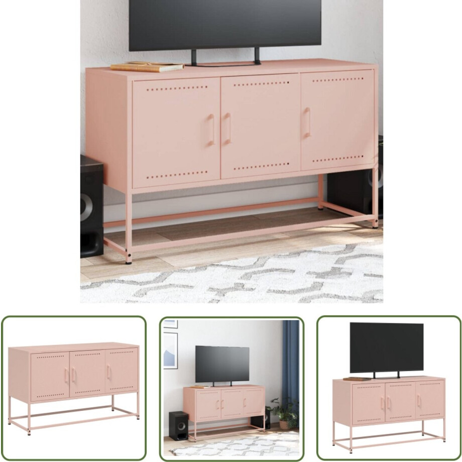 vidaXL Stalen Tv-meubel - Roze - 100,5x39x60,5 cm Tv-meubel - Industrieel Meubilair - Metalen Tv-standaard - Roze Tv-meubel - Tv Kast afbeelding 1