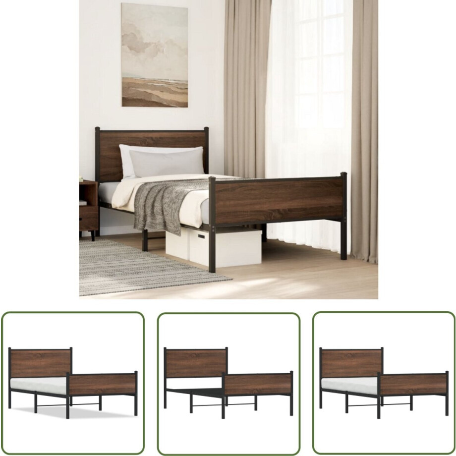 vidaXL Staal Bed Frame - Bruin Houten Bed Frame - Bedframe zonder matras metaal bruin eikenkleurig 100x190 cm - Tweepersoons Bed Frame - King Size Bed Frame - Bed Frame 100x190 vidaXL Staal Bed Frame - Bruin Houten Bed Frame - Bedframe zonder matras metaal bruin eikenkleurig 100x190 cm - Tweepersoons Bed Frame - King Size Bed Frame - Bed Frame 100x190 afbeelding 1