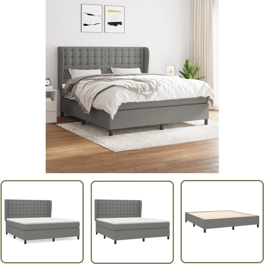 vidaXL Donkere Kleuren - Boxspringbed - Boxspring met matras stof donkergrijs 160x200 cm - Tweepersoonsbed - Pocketveermatras - Middenhard afbeelding 1