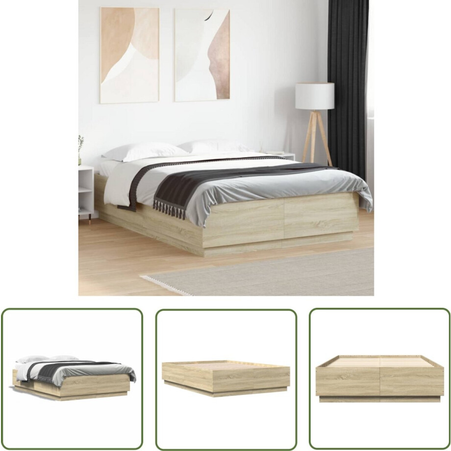 vidaXL Houten Bed - Bed Frame - Bedframe bewerkt hout sonoma eikenkleurig 150x200 cm - Sonom Eiken - Tweepersoons Bed - Bedroom Furniture vidaXL Houten Bed - Bed Frame - Bedframe bewerkt hout sonoma eikenkleurig 150x200 cm - Sonom Eiken - Tweepersoons Bed - Bedroom Furniture afbeelding 1