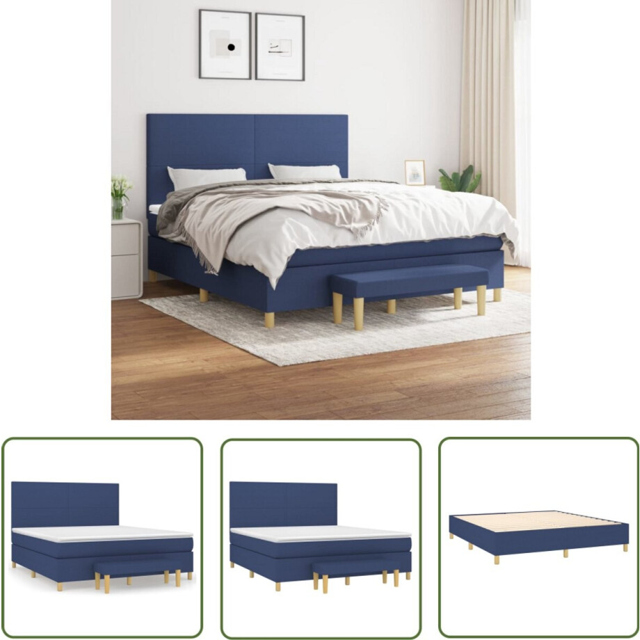 vidaXL Boxspring met matras - Blauw - 180x200 cm Boxspringbed - Boxspring - Slaapkamerinrichting - Slaapcomfort - Pocketing Matras afbeelding 1