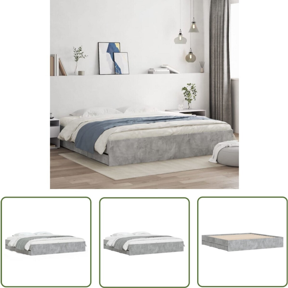 vidaXL Houten Bedframe - Beton Grijs Bedframe - Bedframe met lades bewerkt hout betongrijs 160x200 cm - Bed Met Lades - Hoofdbord Bed - Boxspring Bed afbeelding 1