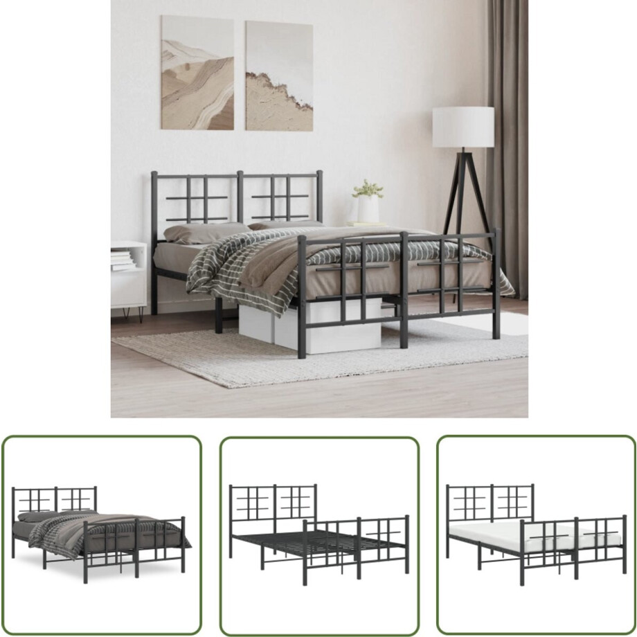 vidaXL Black Bed Frame - Staal Bed Frame - Bedframe met hoofd- en voeteneinde metaal zwart 120x190 cm - Modern Bed Frame - Minimalistisch Bed Frame - King Size Bed Frame afbeelding 1