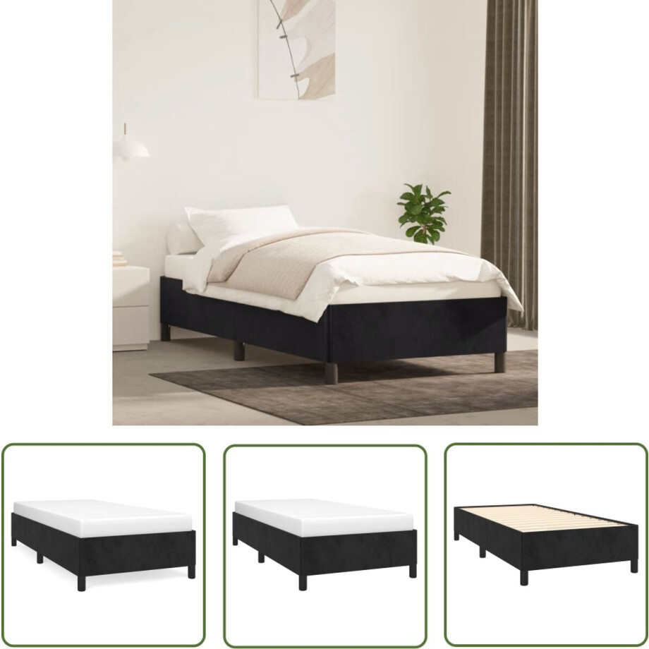 vidaXL Fluweel Bed Frame - Zachte Bedstof - Bedframe zonder matras 100x200 cm fluweel zwart - Tweepersoons Bed - Boxspring Bed - Hoofdbord Bed vidaXL Fluweel Bed Frame - Zachte Bedstof - Bedframe zonder matras 100x200 cm fluweel zwart - Tweepersoons Bed - Boxspring Bed - Hoofdbord Bed afbeelding 1