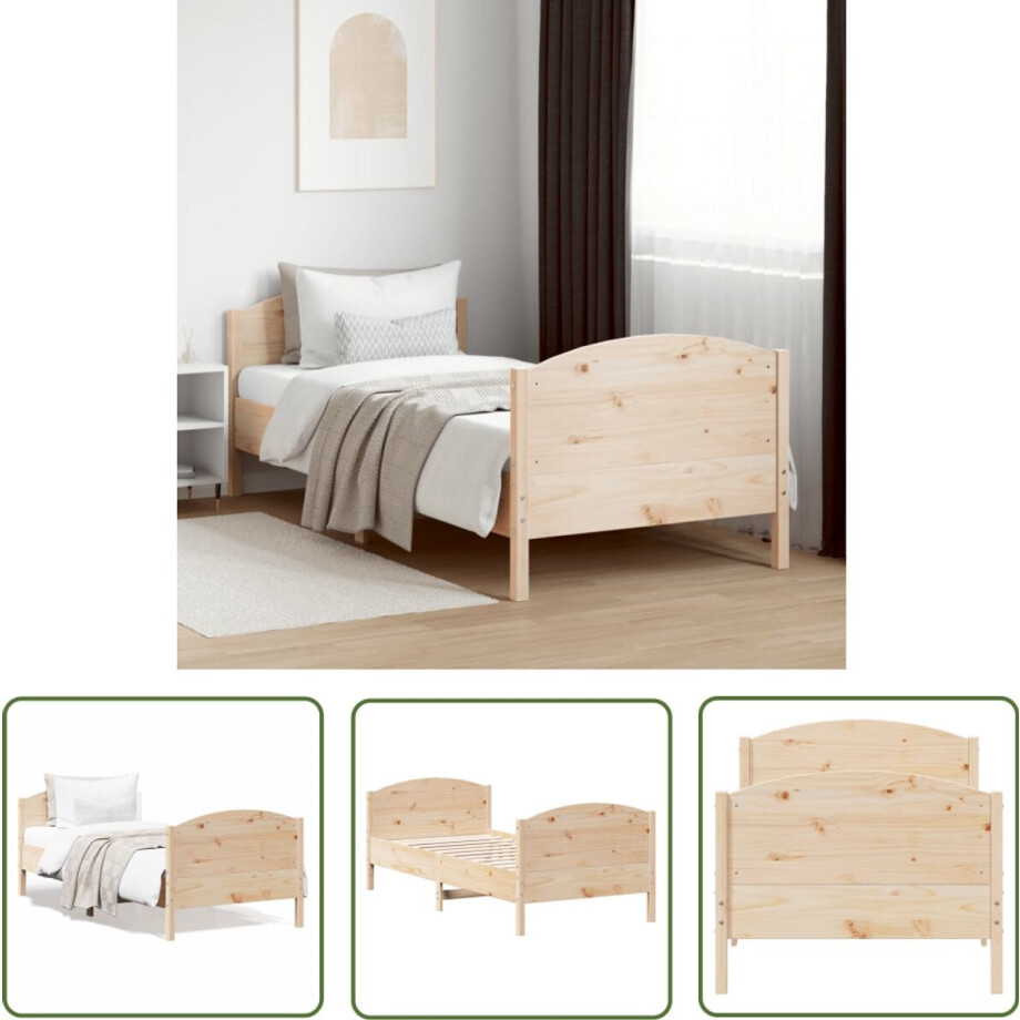 vidaXL Bed Frame 90x190 - Massief Grenenhout Bed Frame - Bedframe zonder matras massief grenenhout 90x190 cm - Tweepersoons Bed Frame - Enkel Bed Frame - Houten Bed Frame afbeelding 1