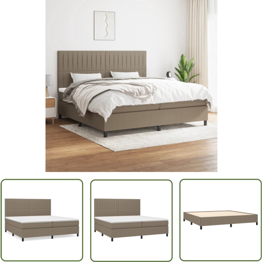vidaXL Boxspring - Stof - Taupe - 200x200 cm Boxspringbed - Pocketveer Matras - Verstelbare Hoofdbord - Taupe Bed - Slaapcomfort vidaXL Boxspring - Stof - Taupe - 200x200 cm Boxspringbed - Pocketveer Matras - Verstelbare Hoofdbord - Taupe Bed - Slaapcomfort afbeelding 1