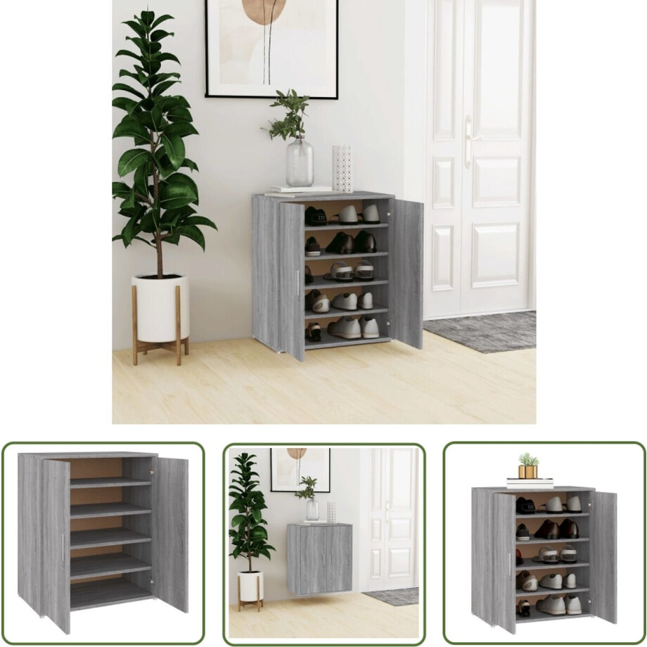 vidaXL Schoenenopbergers - Schoenenkast - Schoenenkast 60x35x70 cm bewerkt hout grijs sonoma eikenkleurig - Houten Schoenenkast - Grijze Schoenenkast - Eiken Schoenenkast vidaXL Schoenenopbergers - Schoenenkast - Schoenenkast 60x35x70 cm bewerkt hout grijs sonoma eikenkleurig - Houten Schoenenkast - Grijze Schoenenkast - Eiken Schoenenkast afbeelding 1