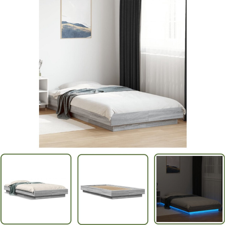 vidaXL Bedframe - Slaapkamers - Bedframe met LED-verlichting grijs sonoma eikenkleurig 90x200cm - Led Verlichting - Houten Bed - Sonoma Eiken afbeelding 1