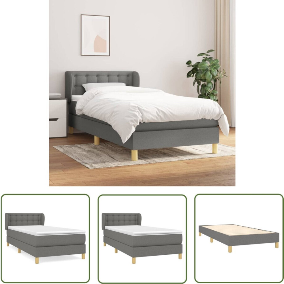 vidaXL Slaapcomfort - Boxspringbed - Boxspring met matras stof donkergrijs 90x190 cm - Boxspring - Tweepersoonsbed - Donkere Kleuren vidaXL Slaapcomfort - Boxspringbed - Boxspring met matras stof donkergrijs 90x190 cm - Boxspring - Tweepersoonsbed - Donkere Kleuren afbeelding 1