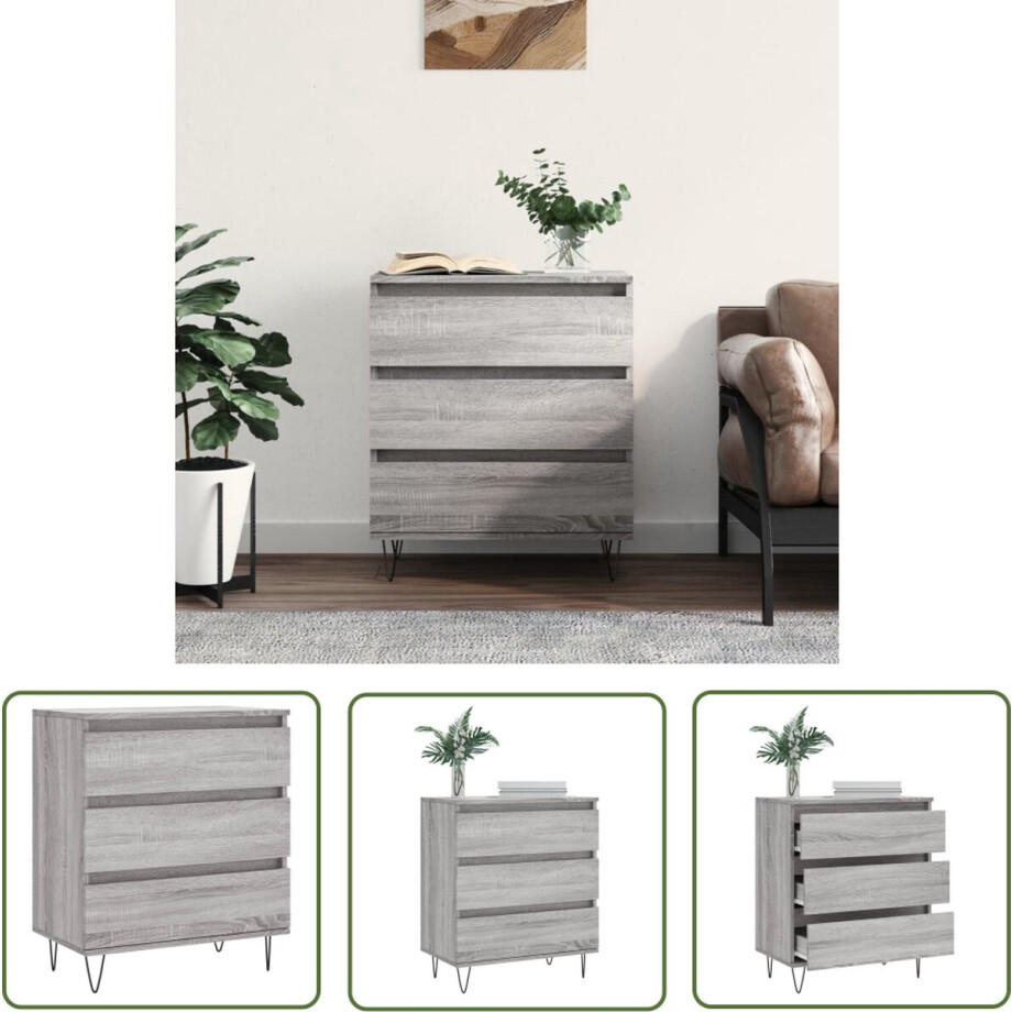 vidaXL Grijze Kast - Dressoir - Dressoir 60x35x70 cm bewerkt hout grijs sonoma eikenkleurig - Houten Dressoir - Salontafel - Tv Tafel vidaXL Grijze Kast - Dressoir - Dressoir 60x35x70 cm bewerkt hout grijs sonoma eikenkleurig - Houten Dressoir - Salontafel - Tv Tafel afbeelding 1