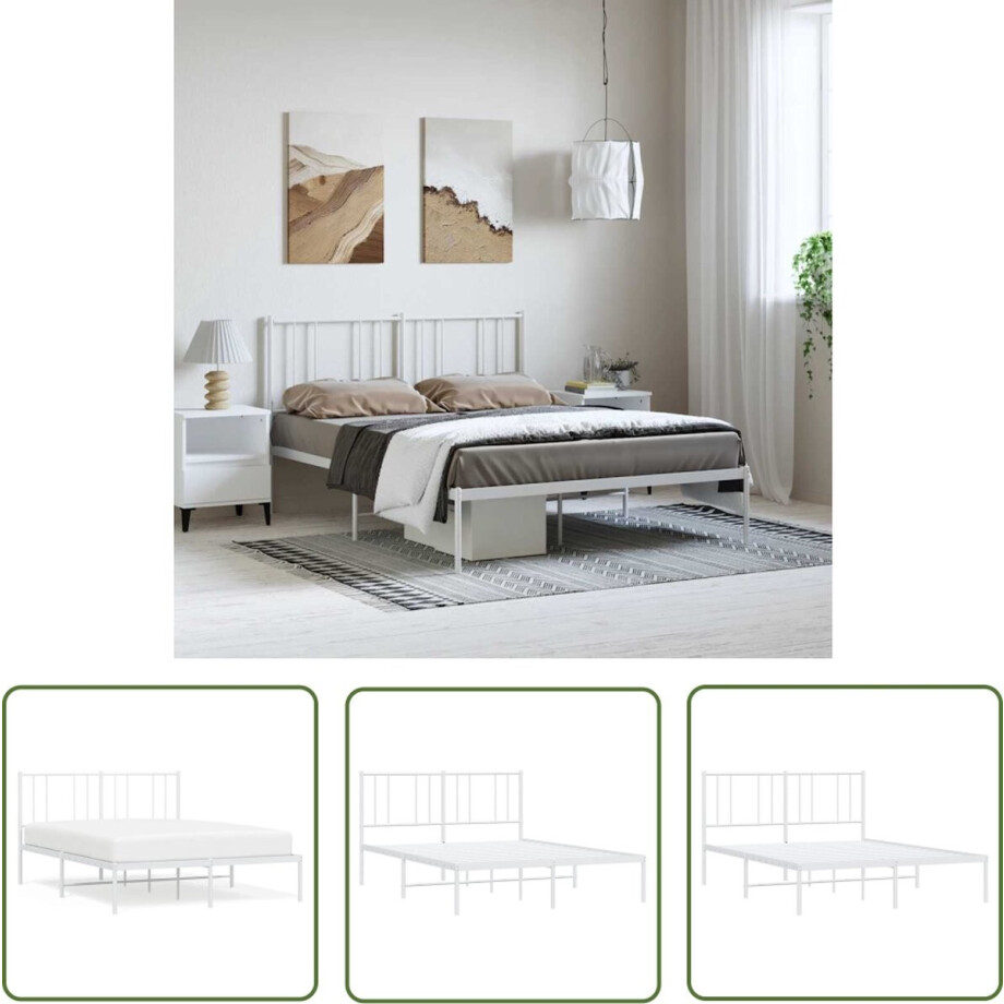 vidaXL Klassiek Bed - Robuust Bed Frame - Bedframe met hoofdbord metaal wit 135x190 cm - Houten Bed - Wit Bed - Staal Bed vidaXL Klassiek Bed - Robuust Bed Frame - Bedframe met hoofdbord metaal wit 135x190 cm - Houten Bed - Wit Bed - Staal Bed afbeelding 1