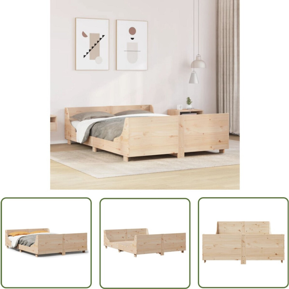 vidaXL Houten Bed - Massief Grenenhout Bedframe - Bedframe zonder matras massief grenenhout 120x190 cm - Bed 120x190 - Slaapkamerstijlen - Bruine Bedframe afbeelding 1