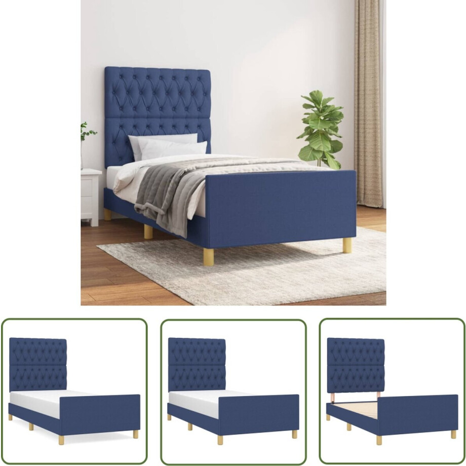 vidaXL Bedhead - Bed Frame - Bedframe zonder matras 90x200 cm stof blauw - Tweepersoons Bed - Blauwdruk Bed - Stoffen Bed afbeelding 1