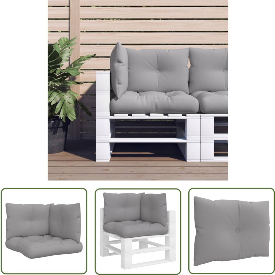 vidaXL Tuinkussens - Palletkussens - Palletkussens 3 st stof grijs - Lounge Kussens - Outdoor Kussens - Zitkussens afbeelding 1