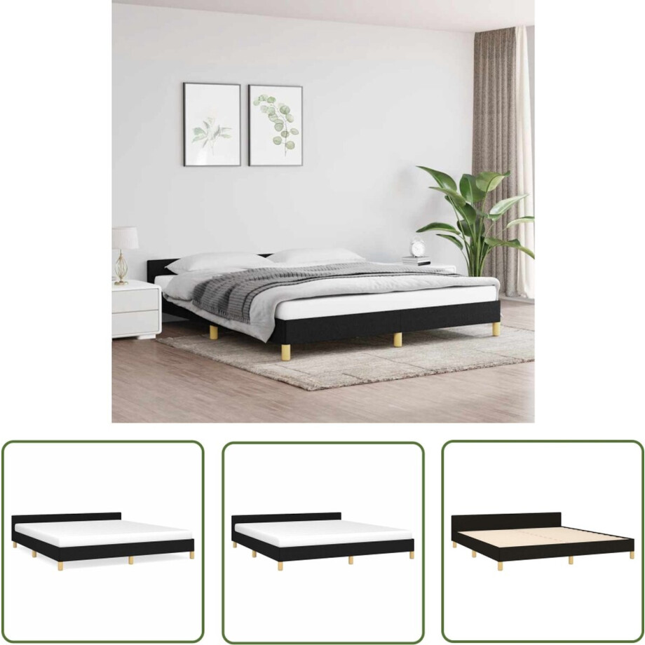 vidaXL Tweepersoons Bed - Bed Frame - Bedframe zonder matras stof zwart 160x200 cm - Boxspring Bed - Hoofdeinde Bed - Zwarte Bed afbeelding 1