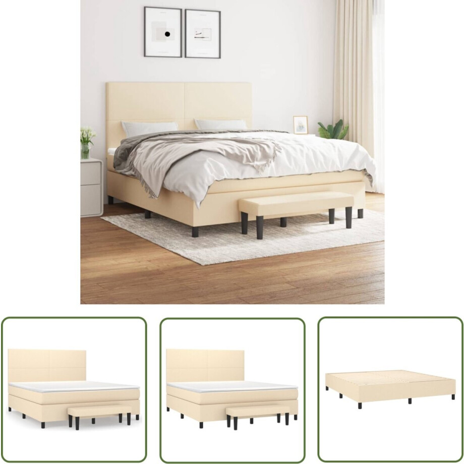 vidaXL Creme Kleurtoneel - Boxspring Bed - Boxspring met matras stof crèmekleurig 180x200 cm - Verstelbare Hoofdbord - Pocketveer Matras - Middenhard vidaXL Creme Kleurtoneel - Boxspring Bed - Boxspring met matras stof crèmekleurig 180x200 cm - Verstelbare Hoofdbord - Pocketveer Matras - Middenhard afbeelding 1