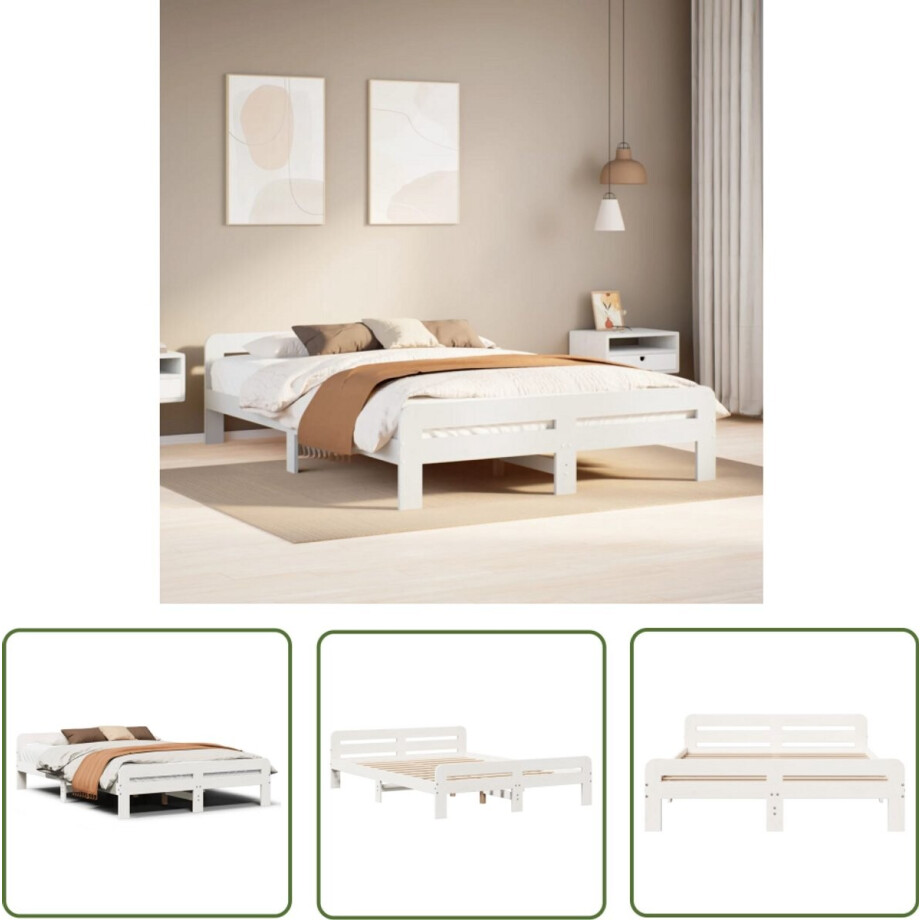vidaXL Bedframe - Massief Grenenhout - 150x200 cm Slaapcomfort - Houten Bed - Tweepersoonsbed - Bedframe - Boxspring Bed afbeelding 1