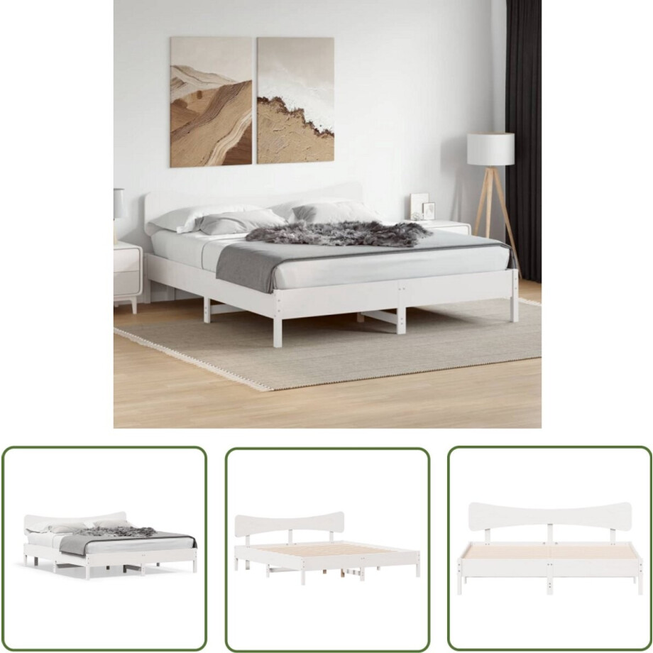 vidaXL Houten Bed - Bed Frame - Bedframe zonder matras massief grenenhout wit 160x200 cm - Massief Grenenhout - Bedbank - Tweepersoonsbed vidaXL Houten Bed - Bed Frame - Bedframe zonder matras massief grenenhout wit 160x200 cm - Massief Grenenhout - Bedbank - Tweepersoonsbed afbeelding 1