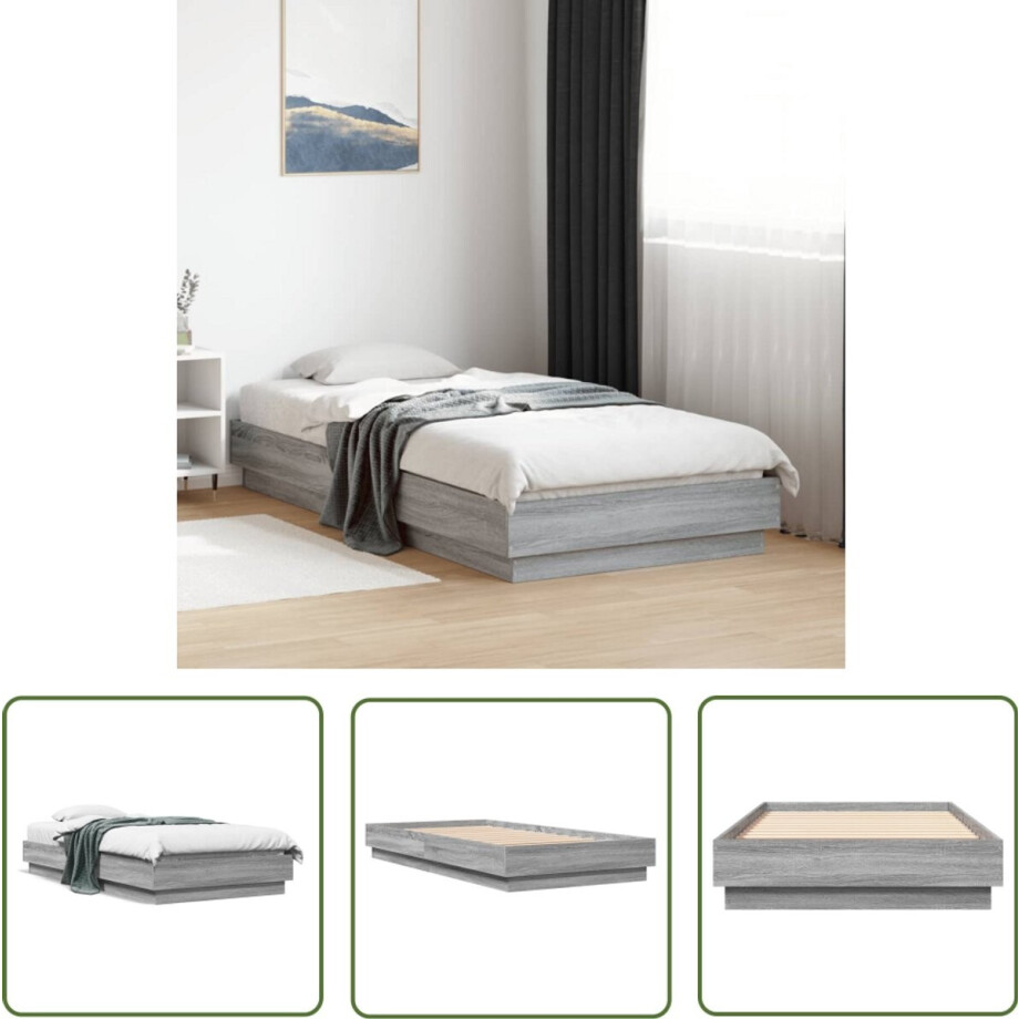 vidaXL Bedframe - Slaapcomfort - Bedframe bewerkt hout grijs sonoma eikenkleurig 75x190 cm - Compact Bed - Tweepersoonsbed - Grijze Bed vidaXL Bedframe - Slaapcomfort - Bedframe bewerkt hout grijs sonoma eikenkleurig 75x190 cm - Compact Bed - Tweepersoonsbed - Grijze Bed afbeelding 1