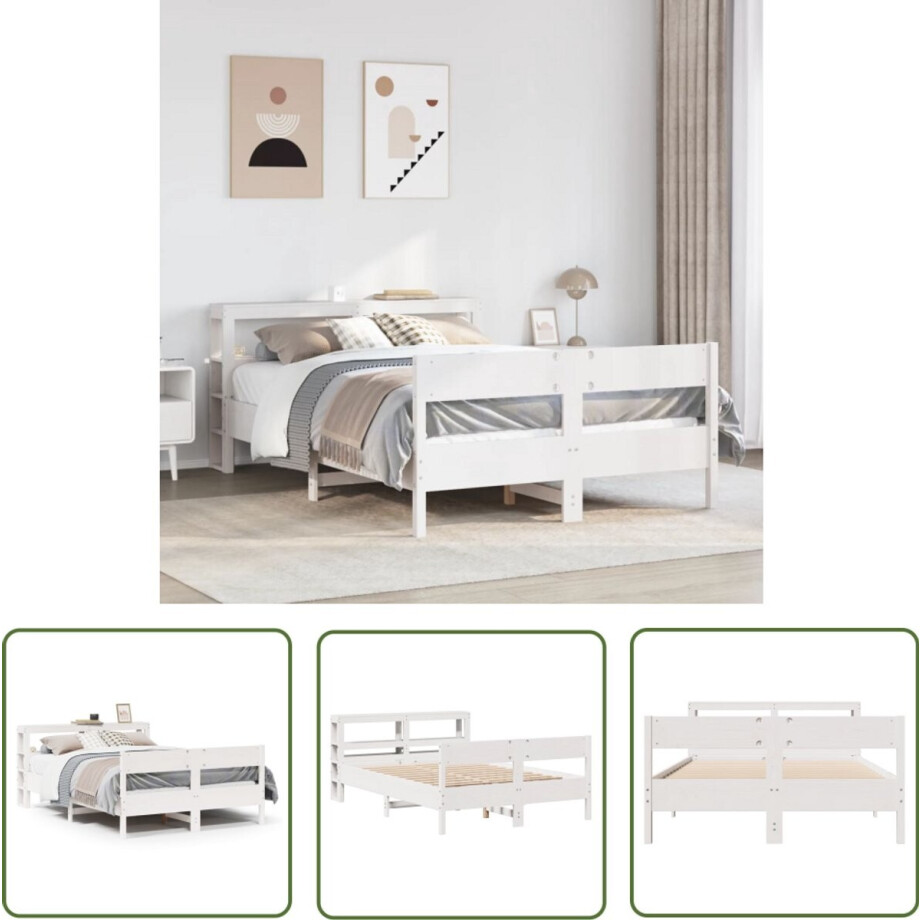 vidaXL Houten Bed - Bedframe - Bedframe zonder matras massief grenenhout wit 160x200 cm - Bed Met Opbergvakken - Slaapkamersdecoratie - Grenenhouten Bed vidaXL Houten Bed - Bedframe - Bedframe zonder matras massief grenenhout wit 160x200 cm - Bed Met Opbergvakken - Slaapkamersdecoratie - Grenenhouten Bed afbeelding 1
