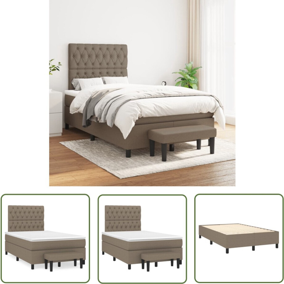vidaXL Boxspring - Boxspringbed - Boxspring met matras stof taupe 120x200 cm - Slaapkamerinrichting - Tweepersoonsbed - Taupe Bed vidaXL Boxspring - Boxspringbed - Boxspring met matras stof taupe 120x200 cm - Slaapkamerinrichting - Tweepersoonsbed - Taupe Bed afbeelding 1