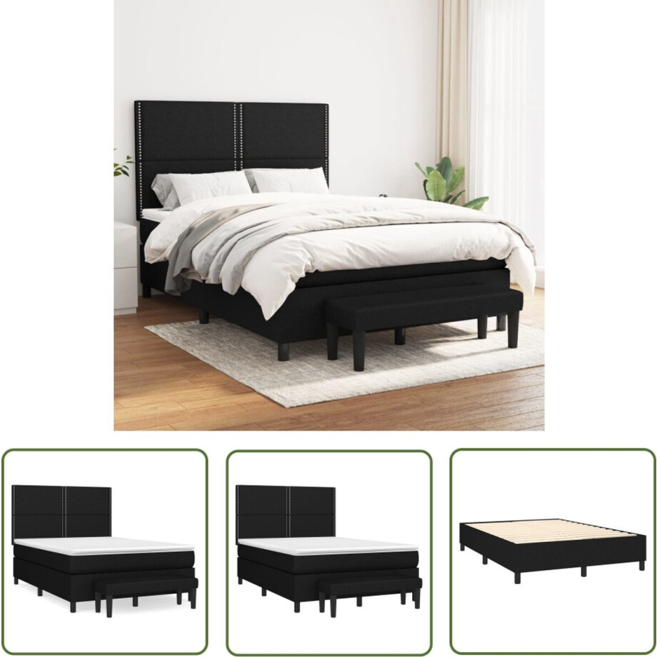 vidaXL - Boxspring - met - matras - stof - zwart - 140x190 - cm afbeelding 1