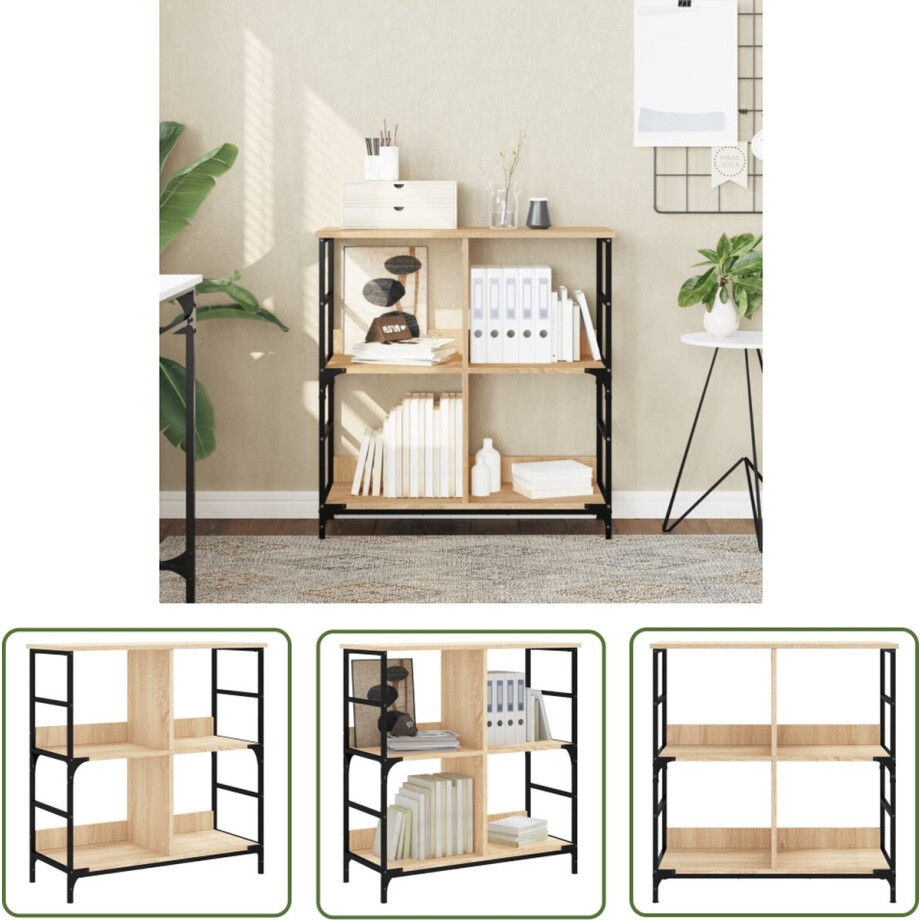 The Living Store Boekenrek 78,5x33x82 cm bewerkt hout en ijzer sonoma eikenkleur - Boekenrek - Industrieel Boekenrek - Houten Boekenrek - Boekenplank - Opbergruimte The Living Store Boekenrek 78,5x33x82 cm bewerkt hout en ijzer sonoma eikenkleur - Boekenrek - Industrieel Boekenrek - Houten Boekenrek - Boekenplank - Opbergruimte afbeelding 1
