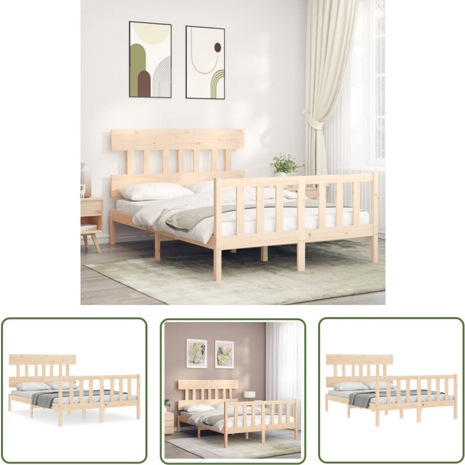 vidaXL Grenenhouten Bed Frame - Massief Grenenhouten Bed - Bedframe zonder matras massief grenenhout 140x200 cm - Houten Bed - Bed Kopen - Slaapcomfort afbeelding 1