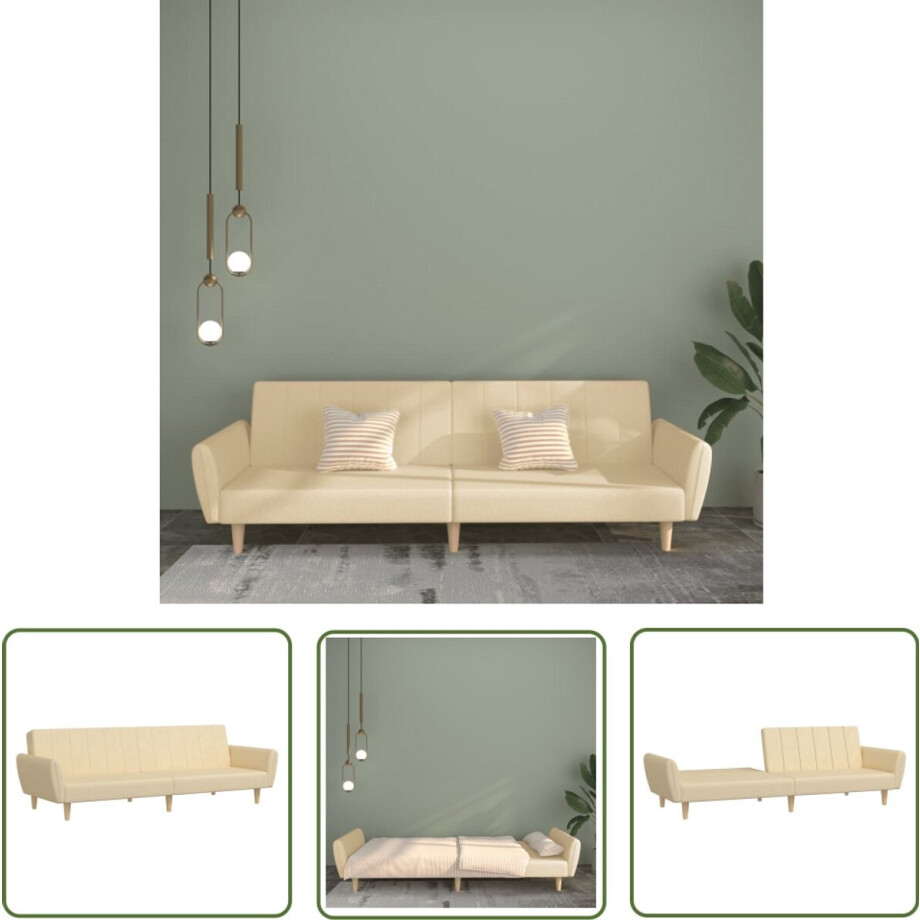 vidaXL 2 Persoons Bed - Slaapbank - Slaapbank 2-zits stof crèmekleurig - Lounge Sofa - Creme Kleurige Bank - Stoffen Bank vidaXL 2 Persoons Bed - Slaapbank - Slaapbank 2-zits stof crèmekleurig - Lounge Sofa - Creme Kleurige Bank - Stoffen Bank afbeelding 1