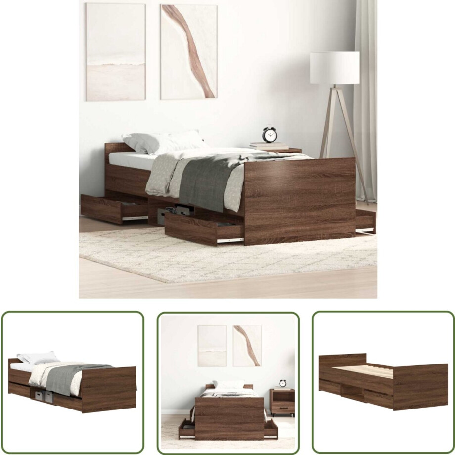 vidaXL Houten Bed Frame - Bruine Eiken Bed Frame - Bedframe met hoofd- en voeteneinde bruin eikenkleur 75x190 cm - Slaapcomfort - Boxspring Bed - Tweepersoons Bed vidaXL Houten Bed Frame - Bruine Eiken Bed Frame - Bedframe met hoofd- en voeteneinde bruin eikenkleur 75x190 cm - Slaapcomfort - Boxspring Bed - Tweepersoons Bed afbeelding 1