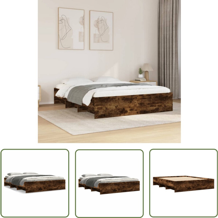 vidaXL Houten Bed - Bed Frame - Bedframe zonder matras hout gerookt eikenkleurig 150x200 cm - Bedkast - Boxspring - Slaapkamer Decoratie vidaXL Houten Bed - Bed Frame - Bedframe zonder matras hout gerookt eikenkleurig 150x200 cm - Bedkast - Boxspring - Slaapkamer Decoratie afbeelding 1