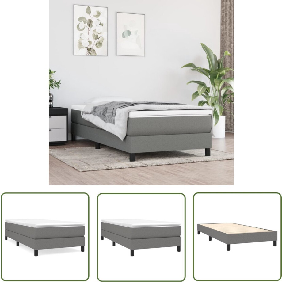 vidaXL Boxspring - Boxspringbed - Boxspring met matras stof donkergrijs 90x200 cm - Tweepersoonsbed - Donkere Kleuren - Middenhard Matras afbeelding 1