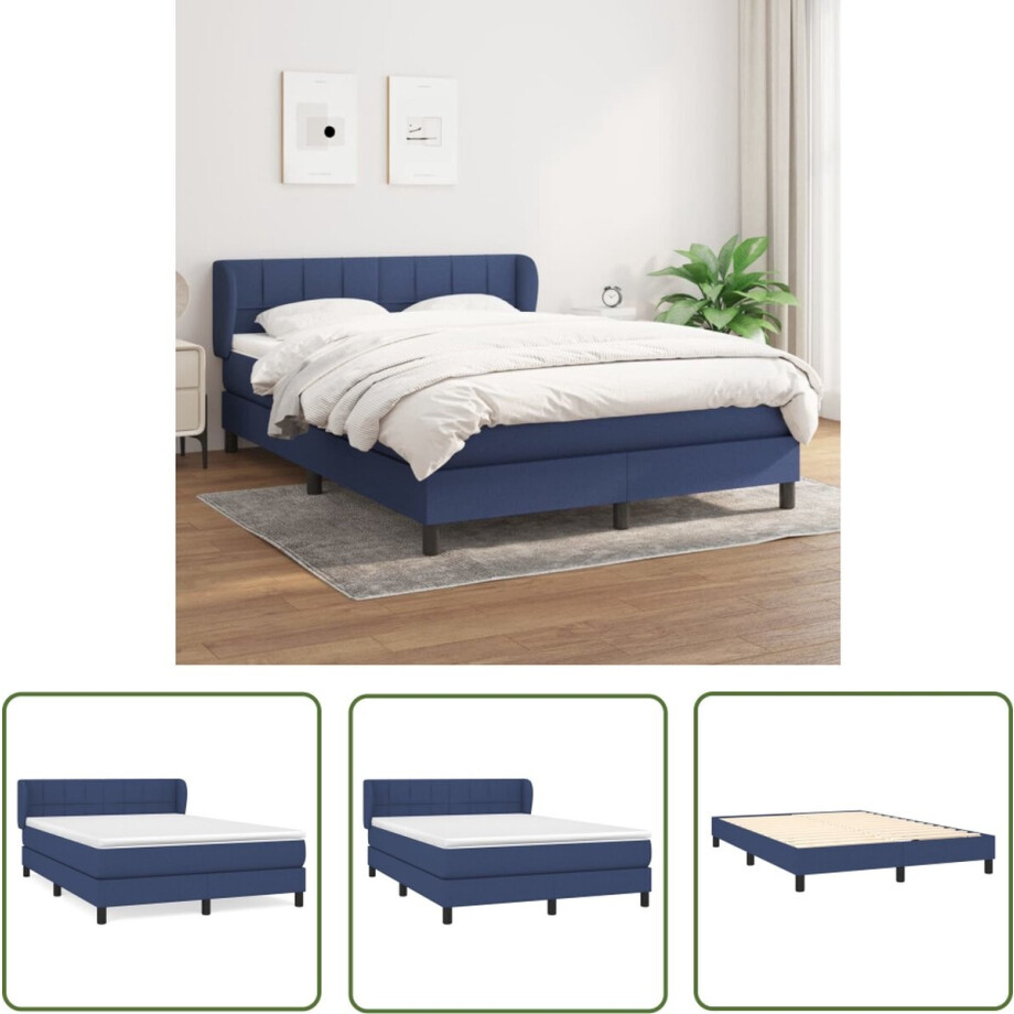 vidaXL Slaapkamerinrichting - Boxspringbed - Boxspring met matras stof blauw 140x200 cm - Tweepersoonsbed - Pocketveermatras - Blauwe Bed afbeelding 1