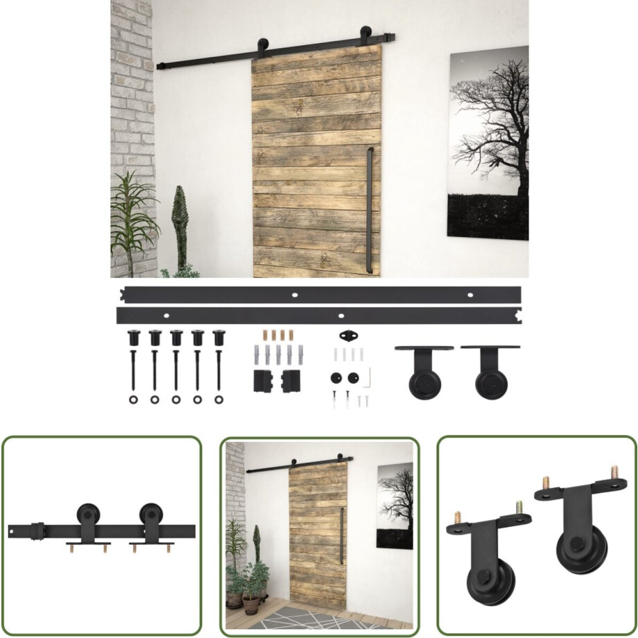 vidaXL Schuifdeur - Schuifdeursysteem - Doos met onderdelen voor schuifdeur SKIEN 183 cm staal zwart - Binnendeur - Keukendeur - Kastdeur afbeelding 1