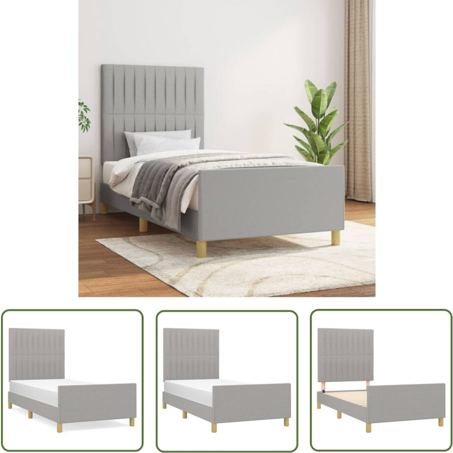 vidaXL Slaapcomfort - Bed Frame - Bedframe zonder matras 90x200 cm stof lichtgrijs - Houten Bed - Grijs Bed - Tweepersoons Bed afbeelding 1