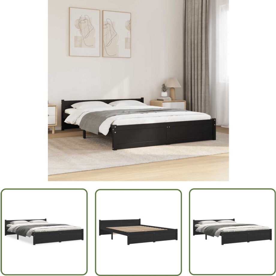 vidaXL Massief Grenenhout - Houten Bedframe - Bedframe massief hout zwart 140x190 cm - Bedframe Zwart - King Size Bed - Tweepersoons Bed afbeelding 1
