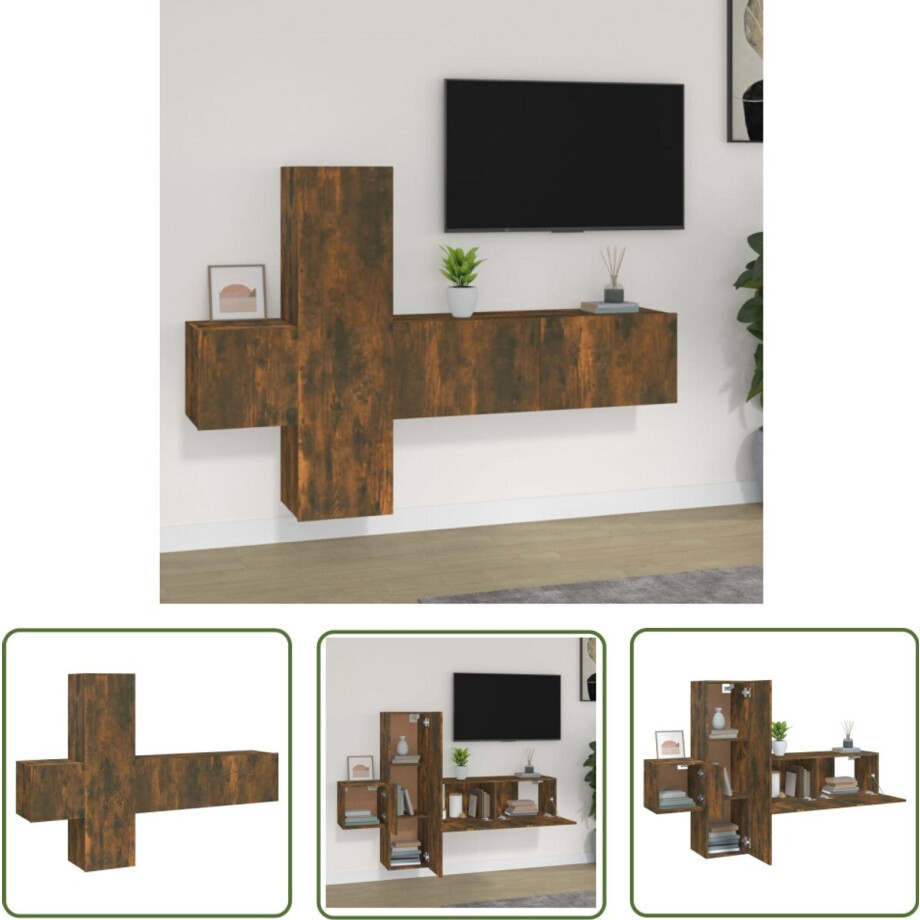 vidaXL Tv-meubelset - 3-delig - Gerookt eiken TV Kast - Tv Meubel - Houten Tv Stand - Wandmontage Tv Unit - Bruine Tv Kast afbeelding 1