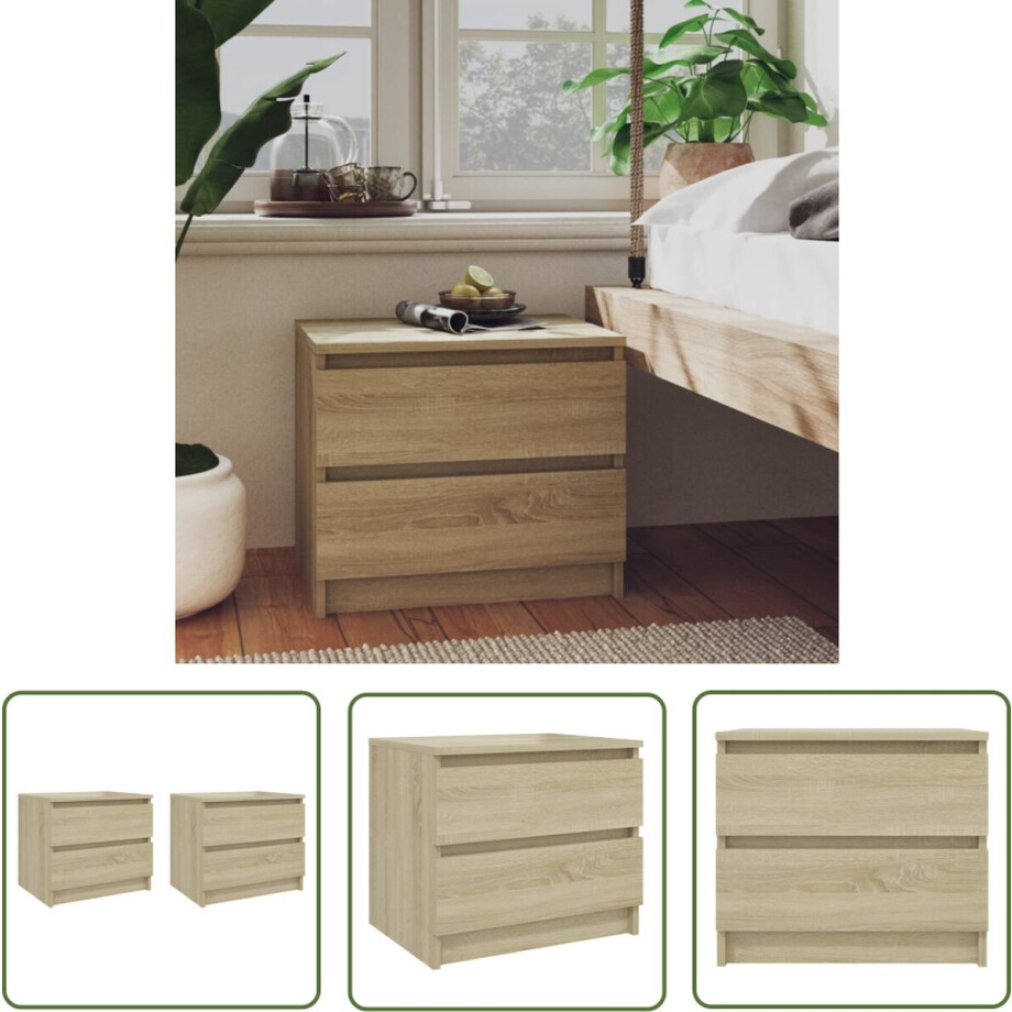 vidaXL Bedkisten - Nachtkastjes - Nachtkastjes 2 st 50x39x43,5 cm bewerkt hout sonoma eikenkleur - Slaapkamers - Houten Meubilair - Sonomaplank afbeelding 1