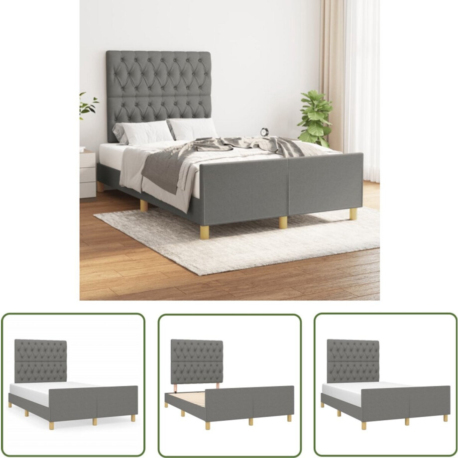 vidaXL Boxspring - Bed Frame - Bedframe zonder matras 120x190 cm stof donkergrijs - Tweepersoonsbed - Donkere Kleuren - Stoffen Bed vidaXL Boxspring - Bed Frame - Bedframe zonder matras 120x190 cm stof donkergrijs - Tweepersoonsbed - Donkere Kleuren - Stoffen Bed afbeelding 1